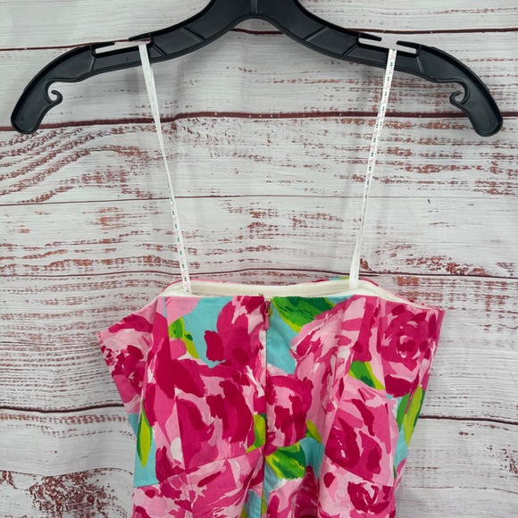 Lilly Pulitzer Dress Pink Floral Turquoise Cotton Blend Pockets Size‎ 0 - Picture 8 of 11